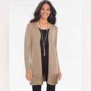 NWT Chico’s Long Pleated Cardigan Taos Taupe Size 8 Medium (1)